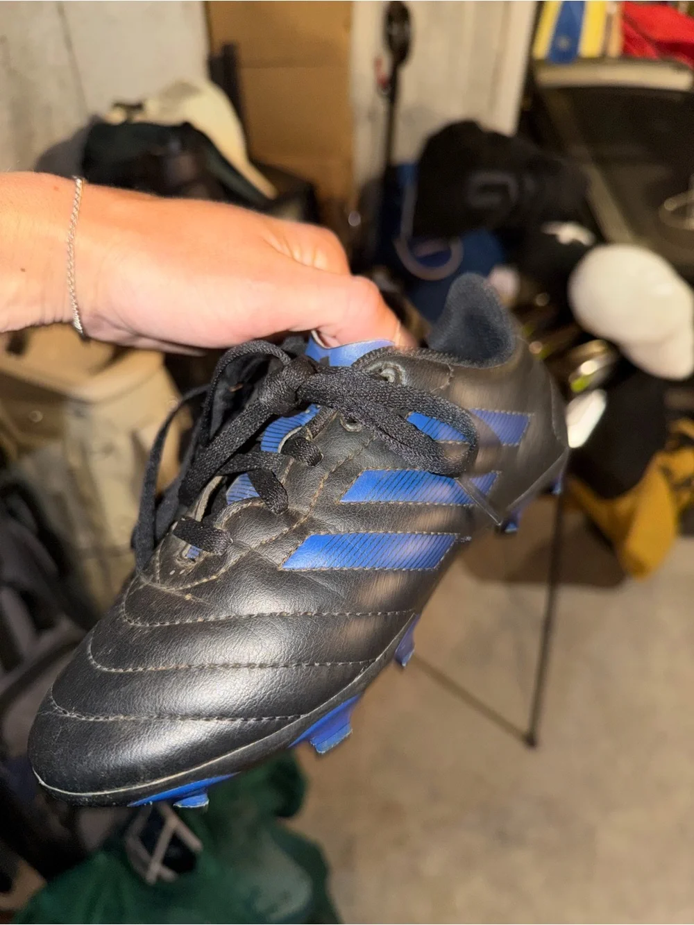 adidas Kids Black and Blue Soccer Cleats